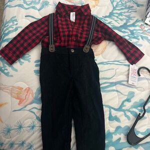 12 months boys shirt, pants and suspenders set